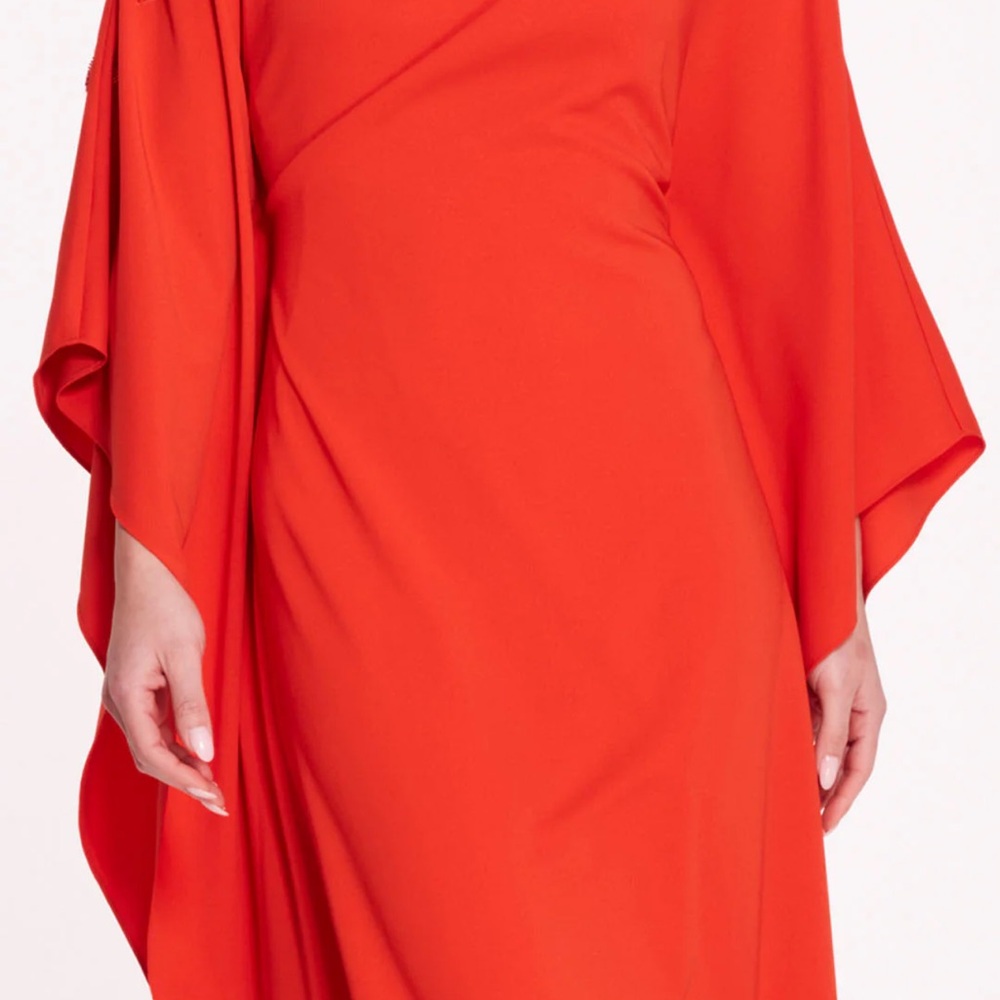 Asymmetrical Orange Gown with Dolman Sleeves for Weddings - Picture 3 of 6